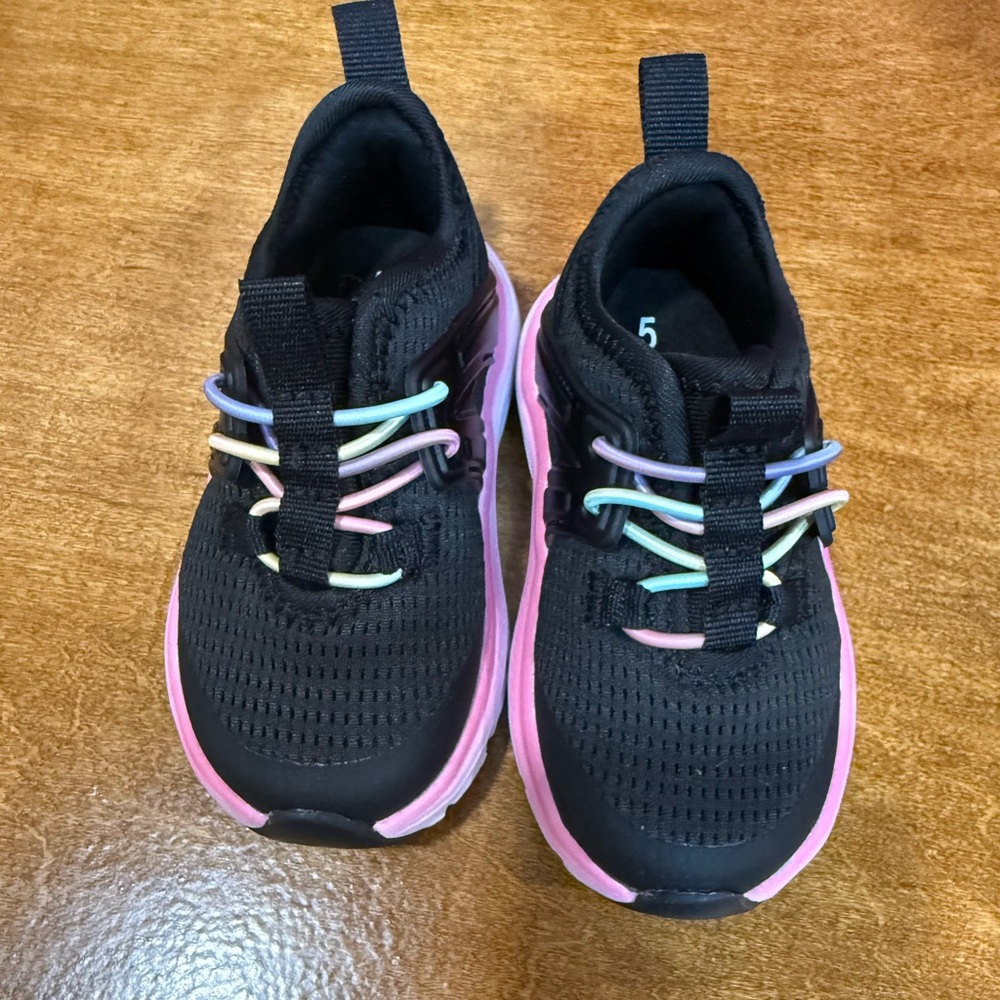 Athletic Works Kids Black Sneakers with Pink and Multicolor Accents